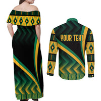 Personalised Jamaica Couples Matching Off Shoulder Maxi Dress and Long Sleeve Button Shirts Kente Pattern Basic - Black LT7 - Wonder Print Shop