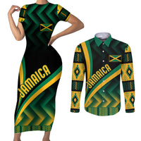 Personalised Jamaica Couples Matching Short Sleeve Bodycon Dress and Long Sleeve Button Shirts Kente Pattern Basic - Black LT7 - Wonder Print Shop