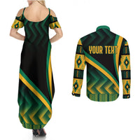 Personalised Jamaica Couples Matching Summer Maxi Dress and Long Sleeve Button Shirts Kente Pattern Basic - Black LT7 - Wonder Print Shop
