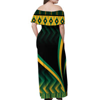 Jamaica Off Shoulder Maxi Dress Kente Pattern Basic - Black - Wonder Print Shop