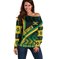 Personalised Jamaica Off Shoulder Sweater Kente Pattern Basic - Black - Wonder Print Shop