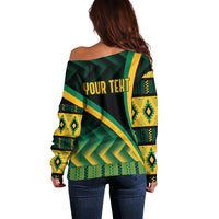Personalised Jamaica Off Shoulder Sweater Kente Pattern Basic - Black - Wonder Print Shop