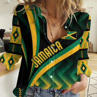 Personalised Jamaica Women Casual Shirt Kente Pattern Basic - Black - Wonder Print Shop