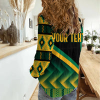 Personalised Jamaica Women Casual Shirt Kente Pattern Basic - Black - Wonder Print Shop