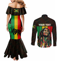 Reggae mermaid dress and long-sleeve button shirt set, back print with abstract portrait