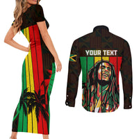Personalised Jamaica Couples Matching Short Sleeve Bodycon Dress and Long Sleeve Button Shirts Reggae Festival Legend Bob Abstract Portrait LT7 - Wonder Print Shop