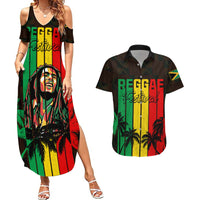 Couples maxi dress and Hawaiian shirt set with reggae portrait graphic, sleeveless maxi