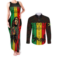 Personalised Jamaica Couples Matching Tank Maxi Dress and Long Sleeve Button Shirts Reggae Festival Legend Bob Abstract Portrait LT7 - Wonder Print Shop