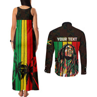Personalised Jamaica Couples Matching Tank Maxi Dress and Long Sleeve Button Shirts Reggae Festival Legend Bob Abstract Portrait LT7 - Wonder Print Shop