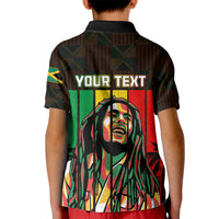 Kids dark polo shirt with back portrait graphic and 'YOUR TEXT' design