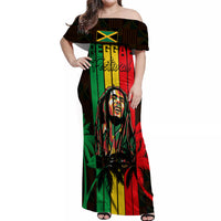 Personalised Jamaica Off Shoulder Maxi Dress Reggae Festival Legend Bob Abstract Portrait - Wonder Print Shop