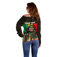 Personalised Jamaica Off Shoulder Sweater Reggae Festival Legend Bob Abstract Portrait - Wonder Print Shop