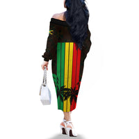 Personalised Jamaica Off The Shoulder Long Sleeve Dress Reggae Festival Legend Bob Abstract Portrait - Wonder Print Shop