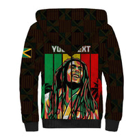 Sherpa-lined hoodie, dark brown plaid with reggae portrait and 'YOU NEXT' on back