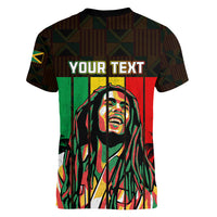 Personalised Jamaica Women V Neck T Shirt Reggae Festival Legend Bob Abstract Portrait - Wonder Print Shop
