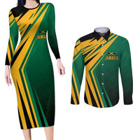 Jamaica Tropical Palm Personalized Couples Matching Long Sleeve Bodycon Dress and Long Sleeve Button Shirt - Wonder Print Shop