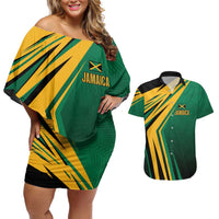 Jamaica Tropical Palm Personalized Couples Matching Off Shoulder Short Dress and Hawaiian Shirt - Wonder Print Shop