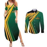 Jamaica Tropical Palm Personalized Couples Matching Summer Maxi Dress and Long Sleeve Button Shirt - Wonder Print Shop