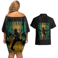 Jamaica One Love Grunge Couples Matching Off Shoulder Short Dress and Hawaiian Shirt Jamrock - Wonder Print Shop