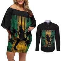 Jamaica One Love Grunge Couples Matching Off Shoulder Short Dress and Long Sleeve Button Shirt Jamrock - Wonder Print Shop