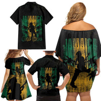 Jamaica One Love Grunge Family Matching Off Shoulder Short Dress and Hawaiian Shirt Jamrock - Wonder Print Shop