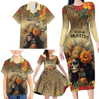 Dia de Los Muertos Mexico Family Matching Long Sleeve Bodycon Dress and Hawaiian Shirt Aztec Goddess Mictecacihuatl LT7 - Wonder Print Shop