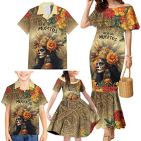 Dia de Los Muertos Mexico Family Matching Mermaid Dress and Hawaiian Shirt Aztec Goddess Mictecacihuatl LT7 - Wonder Print Shop