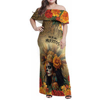 Dia de Los Muertos Mexico Family Matching Off Shoulder Maxi Dress and Hawaiian Shirt Aztec Goddess Mictecacihuatl LT7 - Wonder Print Shop