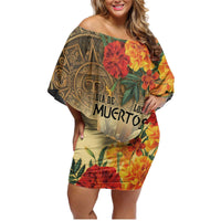 Dia de Los Muertos Mexico Family Matching Off Shoulder Short Dress and Hawaiian Shirt Aztec Goddess Mictecacihuatl LT7 - Wonder Print Shop