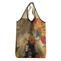 Dia de Los Muertos Mexico Grocery Bag Aztec Goddess Mictecacihuatl