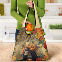 Dia de Los Muertos Mexico Grocery Bag Aztec Goddess Mictecacihuatl