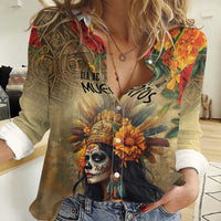 Dia de Los Muertos Mexico Women Casual Shirt Aztec Goddess Mictecacihuatl - Wonder Print Shop