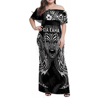 Custom New Zealand Rugby Family Matching Off Shoulder Maxi Dress and Hawaiian Shirt 2023 World Cup Aotearoa Haka Face LT7 - Wonder Print Shop