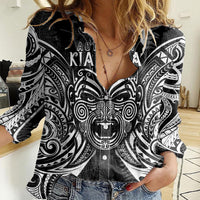 Custom New Zealand Rugby Women Casual Shirt 2023 World Cup Aotearoa Haka Face - Wonder Print Shop