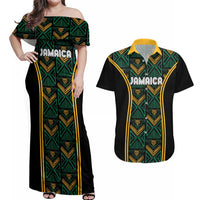 Jamaica Reggae Boyz Custom Couples Matching Off Shoulder Maxi Dress and Hawaiian Shirt Ethnic Motifs LT7 - Wonder Print Shop