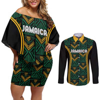 Jamaica Reggae Boyz Custom Couples Matching Off Shoulder Short Dress and Long Sleeve Button Shirt Ethnic Motifs LT7 - Wonder Print Shop