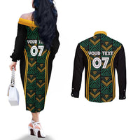 Jamaica Reggae Boyz Custom Couples Matching Off The Shoulder Long Sleeve Dress and Long Sleeve Button Shirt Ethnic Motifs