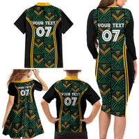 Jamaica Reggae Boyz Custom Family Matching Long Sleeve Bodycon Dress and Hawaiian Shirt Ethnic Motifs LT7 - Wonder Print Shop
