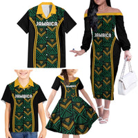Jamaica Reggae Boyz Custom Family Matching Off The Shoulder Long Sleeve Dress and Hawaiian Shirt Ethnic Motifs - Wonder Print Shop