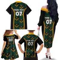 Jamaica Reggae Boyz Custom Family Matching Off The Shoulder Long Sleeve Dress and Hawaiian Shirt Ethnic Motifs - Wonder Print Shop