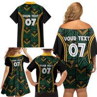 Jamaica Reggae Boyz Custom Family Matching Off Shoulder Short Dress and Hawaiian Shirt Ethnic Motifs LT7 - Wonder Print Shop