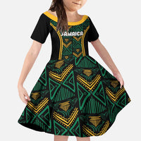 Jamaica Reggae Boyz Custom Family Matching Short Sleeve Bodycon Dress and Hawaiian Shirt Ethnic Motifs - Wonder Print Shop