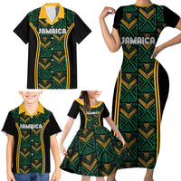 Jamaica Reggae Boyz Custom Family Matching Short Sleeve Bodycon Dress and Hawaiian Shirt Ethnic Motifs - Wonder Print Shop