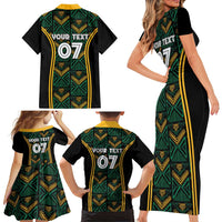 Jamaica Reggae Boyz Custom Family Matching Short Sleeve Bodycon Dress and Hawaiian Shirt Ethnic Motifs - Wonder Print Shop
