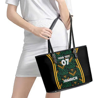 Jamaica Reggae Boyz Custom Leather Tote Bag Ethnic Motifs - Wonder Print Shop