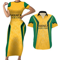 Jamaica Custom Couples Matching Short Sleeve Bodycon Dress and Hawaiian Shirt Ethnic Motifs - Gold Accents LT7 - Wonder Print Shop