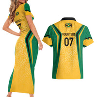 Jamaica Custom Couples Matching Short Sleeve Bodycon Dress and Hawaiian Shirt Ethnic Motifs - Gold Accents LT7 - Wonder Print Shop