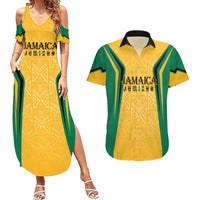 Jamaica Custom Couples Matching Summer Maxi Dress and Hawaiian Shirt Ethnic Motifs - Gold Accents LT7 - Wonder Print Shop