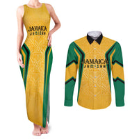 Jamaica Custom Couples Matching Tank Maxi Dress and Long Sleeve Button Shirt Ethnic Motifs - Gold Accents LT7 - Wonder Print Shop