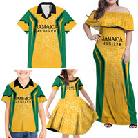 Jamaica Custom Family Matching Off Shoulder Maxi Dress and Hawaiian Shirt Ethnic Motifs - Gold Accents LT7 - Wonder Print Shop